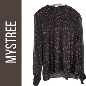 Mystree Cheetah Print Semi Sheer Smocked Shimmer Top Large Animal Print